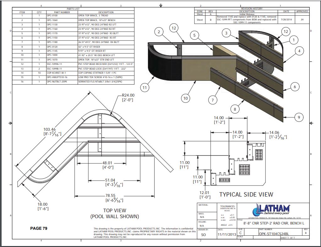 8' Corner Step Polymer 2'R 3-Tread w/ Left Bench